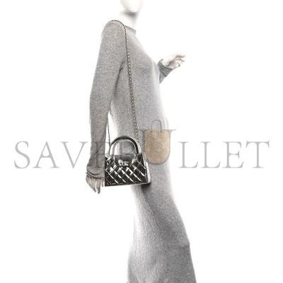 CHANEL MASTER MIRROR CALFSKIN METALLIC CALFSKIN QUILTED NANO KELLY SHOPPER SILVERY  (19*13*7cm) 